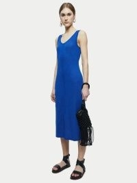 JIGSAW Linen Sleeveless Tank Dress / blue sleeveless summer midi dresses
