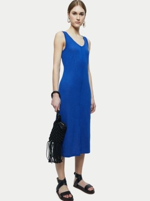 JIGSAW Linen Sleeveless Tank Dress / blue sleeveless summer midi dresses - flipped