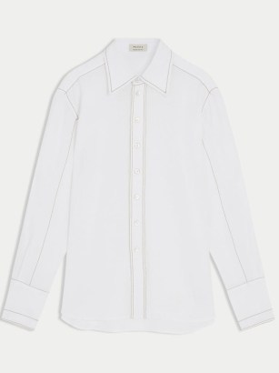 JIGSAW Linen Stitch Detail Shirt / women’s white summer shirts - flipped