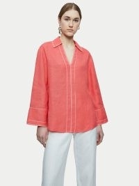 JIGSAW Linen Stitch Tunic Blouse in Coral