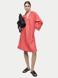 JIGSAW Linen Stitch Tunic Dress / women’s coral coloured kaftan style summer dresses