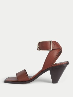 JIGSAW Liska Leather Heeled Sandal / tan-brown square toe wrap around ankle strap sandals / cone heel summer shoes