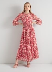 L.K. BENNETT Lourdes Red Silk English Rose Print Maxi Dress ~ floral tiered hem summer occasion dresses