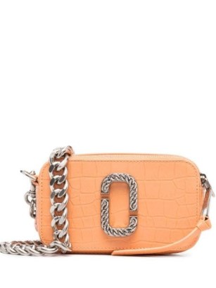 Marc Jacobs The Snapshot orange embossed leather crossbody bag / small croc effect chain shoulder strap bags - flipped