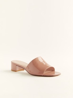 REFORMATION Mariah Minimal Sandal in Dusty Rose ~ pink patent slip on sandals ~ low block heel mules ~ square toe - flipped