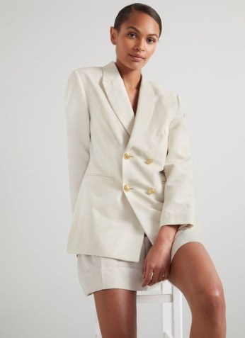 L.K. BENNETT MARINER CREAM LINEN-BLEND SAILOR JACKET / women’s double breasted gold button spring and summer jackets / womens stylish clothing / seasonal wardrobe essentials - flipped