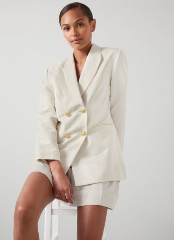L.K. BENNETT MARINER CREAM LINEN-BLEND SAILOR JACKET / women’s double breasted gold button spring and summer jackets / womens stylish clothing / seasonal wardrobe essentials