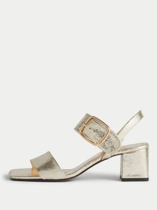 Jigsaw Maybell Metallic Heeled Sandal Gold | shiny block heel sandals | square toe summer footwear - flipped