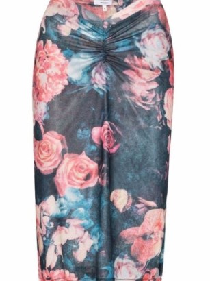 Miaou Preston floral-print midi skirt / low V shape waist skirts / front ruched detail