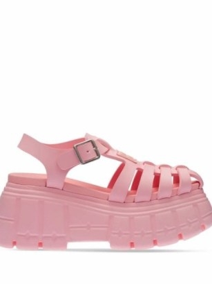 Miu Miu Eva platform sandals / chunky pink caged platforms - flipped