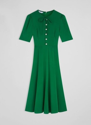 MONTANA GREEN SATIN CREPE TEA DRESS ~ women’s retro dresses ~ vintage inspired clothes - flipped