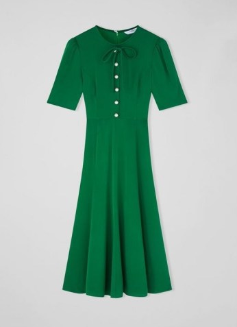 MONTANA GREEN SATIN CREPE TEA DRESS ~ women’s retro dresses ~ vintage inspired clothes