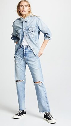 MOUSSY VINTAGE MV Odessa Wide Straight Jeans ~ women’s distressed denim fashion ~ womens ripped casual clothes