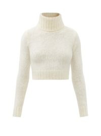 SAINT LAURENT High-neck mohair-blend cropped sweater | women’s fluffy ivory crop hem sweaters | womens designer clothes | luxe knitwear