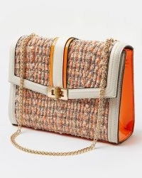 RIVER ISLAND ORANGE BOUCLE SHOULDER BAG / textured tweed style chain strap handbags