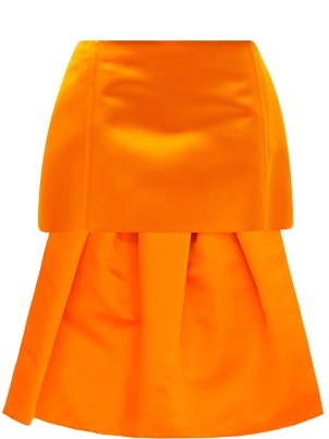 PRADA Pleated-train silk-satin mini skirt / bright orange occasion skirts - flipped