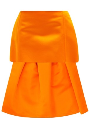 PRADA Pleated-train silk-satin mini skirt / bright orange occasion skirts