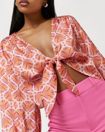 RIVER ISLAND ORANGE PRINT TIE FRONT BLOUSE / womens on-trend blouses and tops - flipped