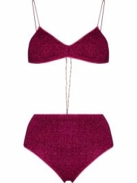 Oséree Lumière lurex high-waisted bikini set dark fuchsia / shimmering metallic thread bikinis / dark pink swimwear