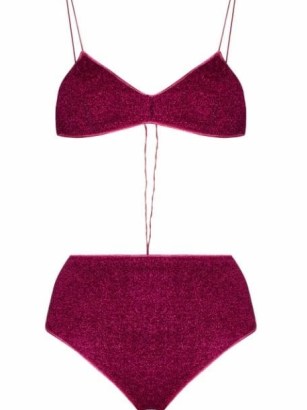 Oséree Lumière lurex high-waisted bikini set dark fuchsia / shimmering metallic thread bikinis / dark pink swimwear