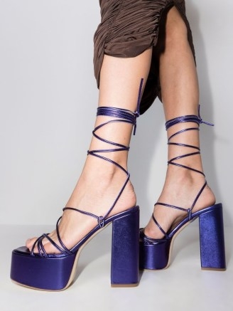 Paris Texas Malena 130mm platform sandals in ultra violet | purple strappy platforms | chunky retro shoes | ankle tie block heels - flipped