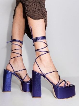 Paris Texas Malena 130mm platform sandals in ultra violet | purple strappy platforms | chunky retro shoes | ankle tie block heels