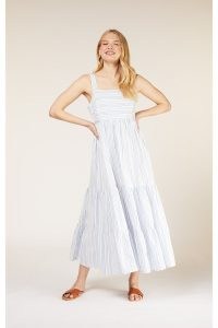 SWALLOWS Lea Striped Dress in Blue – sleeveless organic cotton tiered skirt dresses – women’s summer clothing from People Tree