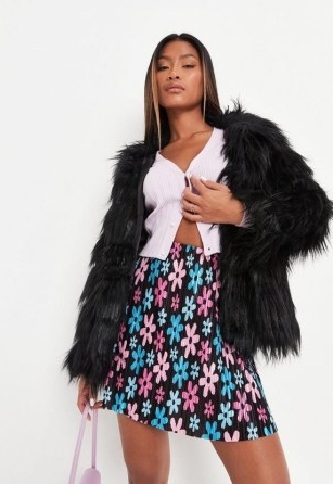 Missguided petite black faux fur pelted jacket – women’s shaggy jackets