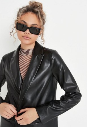Missguided petite black faux leather blazer – women’s on-trend blazers - flipped