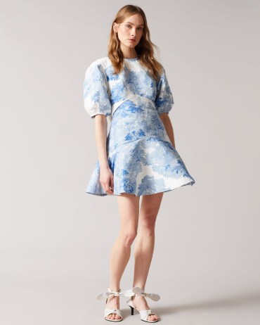 Ted Baker Phelina Puff Sleeve Jacquard Mini Dress ~ women’s fit and flare party dresses ~ puffed sleeved occasion fashion - flipped