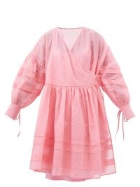 CECILIE BAHNSEN Amalie wrap-front cotton dress | pink voluminous dresses | romantic style fashion | romance inspired clothing
