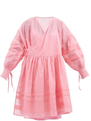 CECILIE BAHNSEN Amalie wrap-front cotton dress | pink voluminous dresses | romantic style fashion | romance inspired clothing - flipped