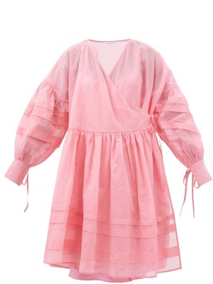 CECILIE BAHNSEN Amalie wrap-front cotton dress | pink voluminous dresses | romantic style fashion | romance inspired clothing
