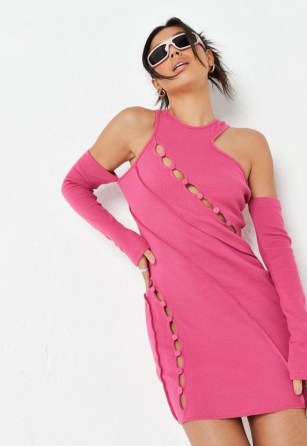 MISSGUIDED pink cold shoulder exposed seam detail mini dress – cutout going out evening dresses