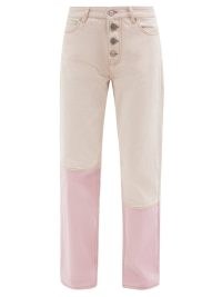 GANNI Contrast-cuff wide-leg jeans ~ pink tonal colour block denim clothing ~ womens casual organic cotton clothing