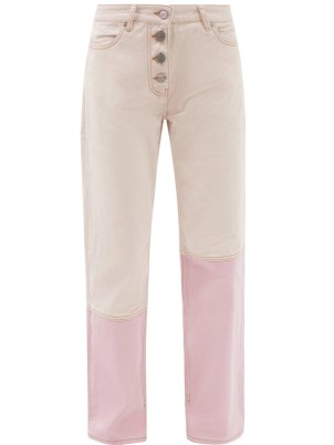 GANNI Contrast-cuff wide-leg jeans ~ pink tonal colour block denim clothing ~ womens casual organic cotton clothing - flipped
