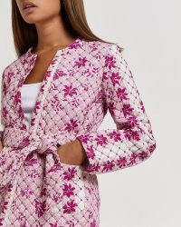 RIVER ISLAND PINK FLORAL QUILTED JACKET ~ womens casual tie waist jackets