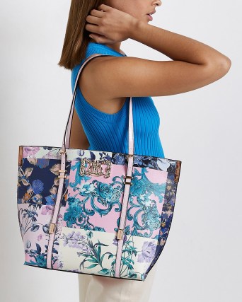 RIVER ISLAND PINK FLORAL SHOULDER BAG AND PURSE SET ~ fashion tote bags