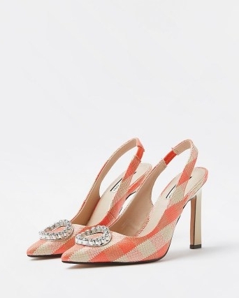 RIVER ISLAND PINK GINGHAM EMBELLISHED COURT SHOES ~ checked slingback courts - flipped