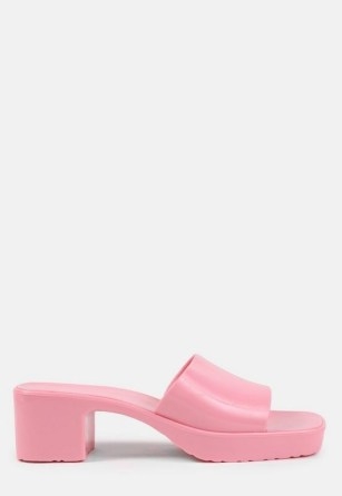 MISSGUIDED pink jelly block heeled mules - flipped