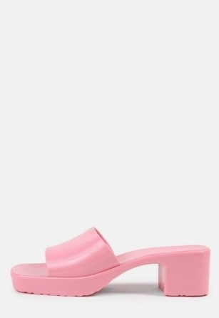 MISSGUIDED pink jelly block heeled mules