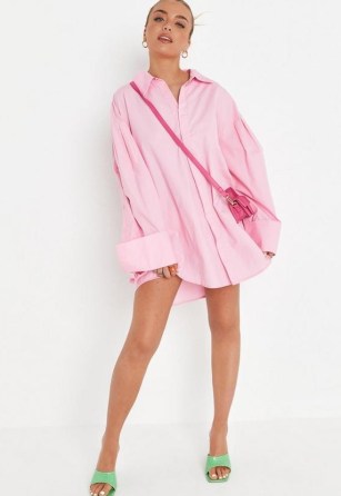 MISSGUIDED pink oversized volume sleeve shirt dress - flipped