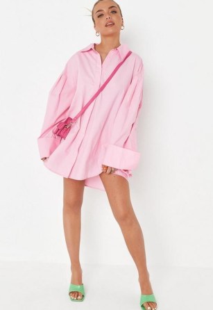 MISSGUIDED pink oversized volume sleeve shirt dress