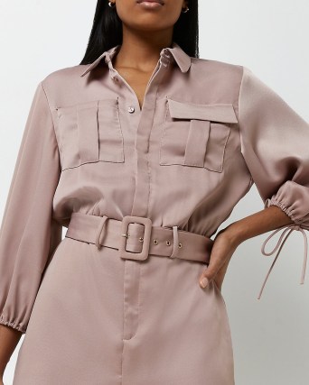 RIVER ISLAND PINK SATIN BELTED PLAYSUIT ~ utility style playsuits - flipped