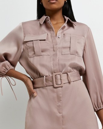 RIVER ISLAND PINK SATIN BELTED PLAYSUIT ~ utility style playsuits