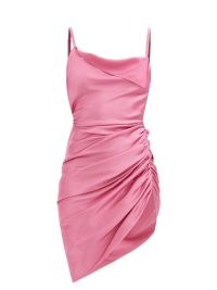 JACQUEMUS Saudade gathered satin mini dress ~ pink skinny strap dresses ~ evening dresses ~ party glamour
