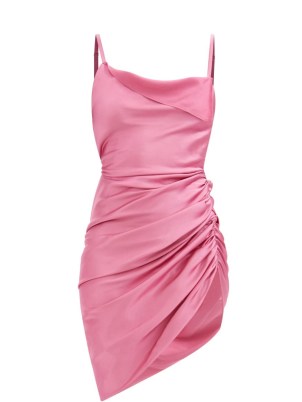 JACQUEMUS Saudade gathered satin mini dress ~ pink skinny strap dresses ~ evening dresses ~ party glamour