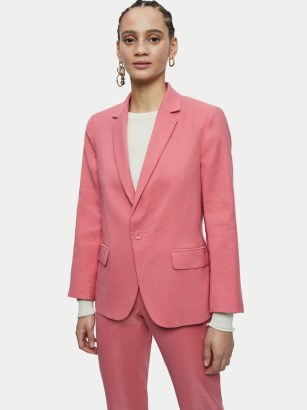 JIGSAW Portofino Linen Blazer in Pink ~ women’s spring and summer blazers - flipped
