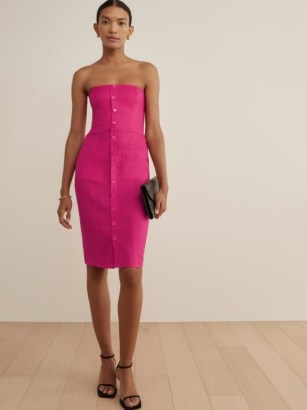 REFORMATION Prescott Linen Dress in Corvette ~ hot pink strapless dresses - flipped