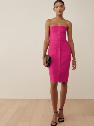 REFORMATION Prescott Linen Dress in Corvette ~ hot pink strapless dresses